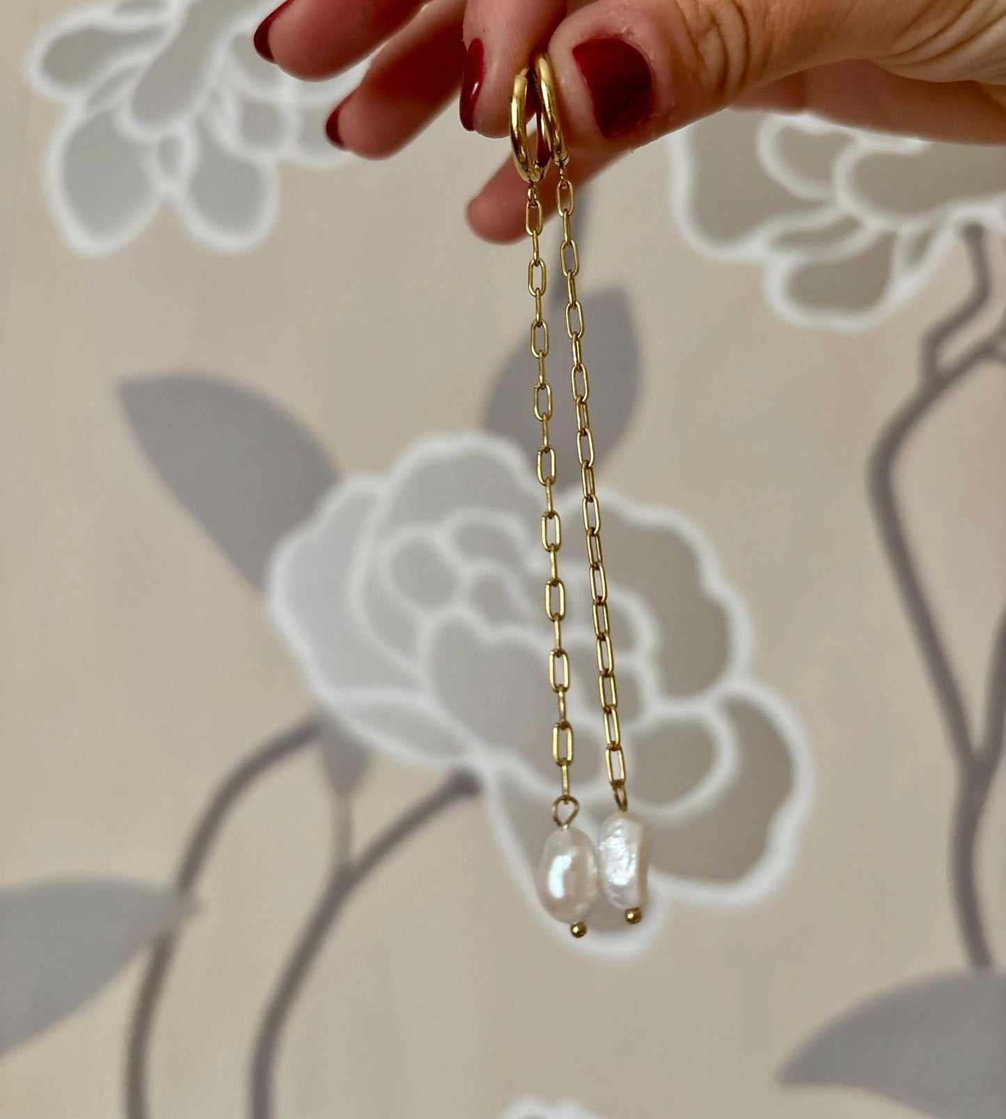 Pendientes cadena con perla